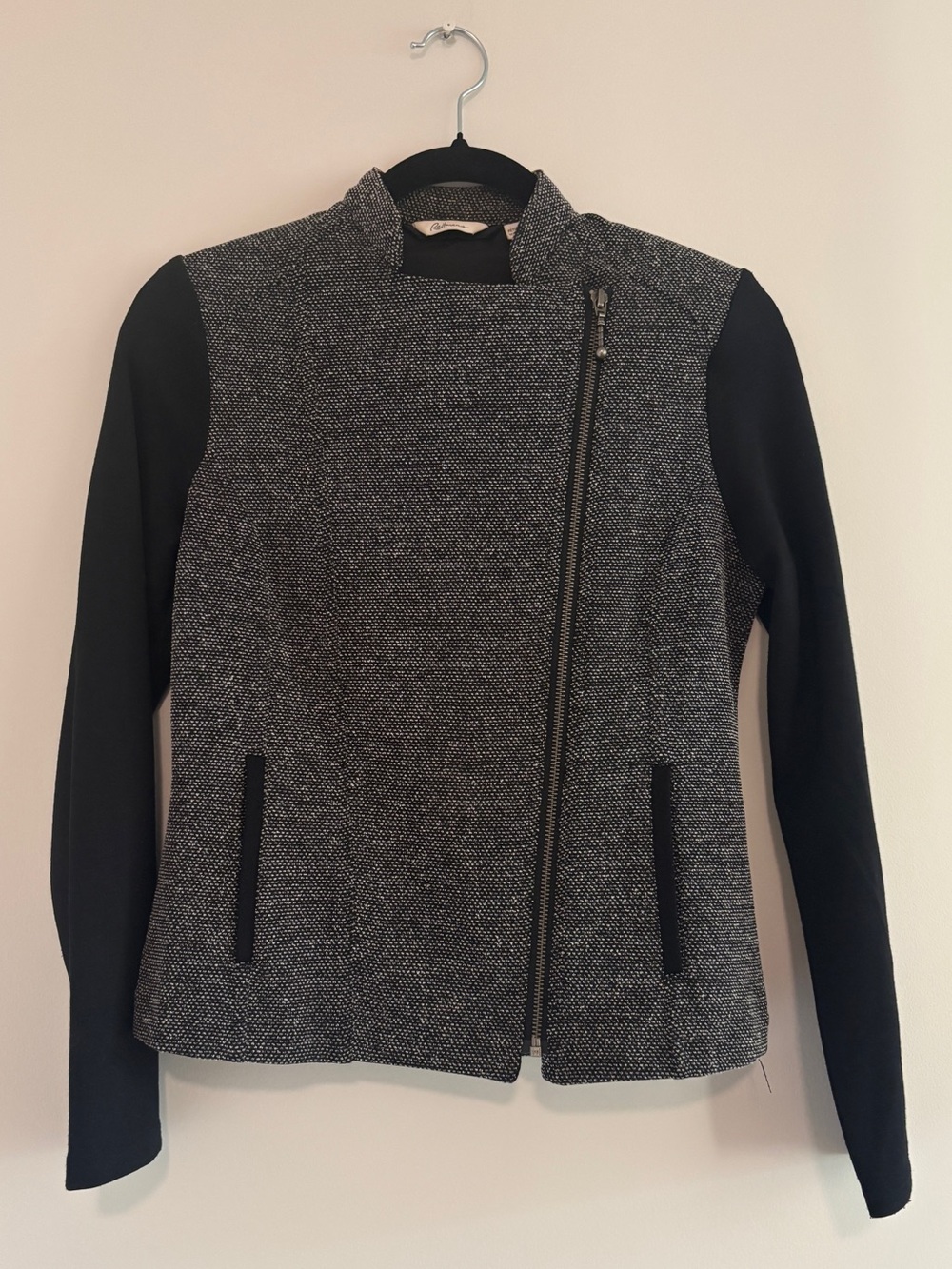 Reitmans Black & Gray Asymmetric Zip Jacket